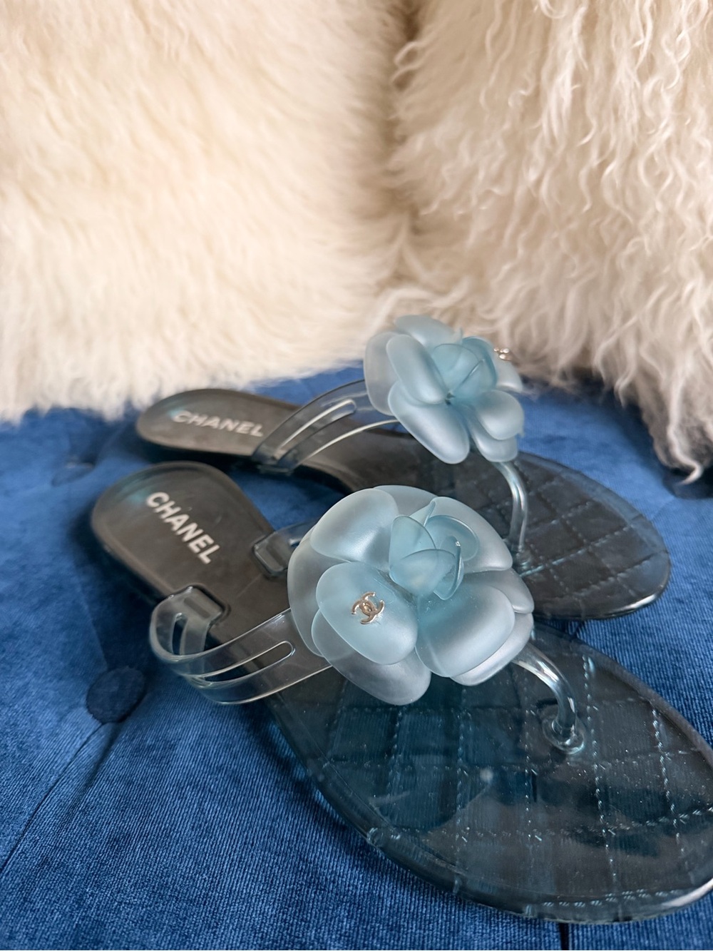 CHANEL Light Blue Camellia Jelly Thong Sandals - Picture 6 of 6